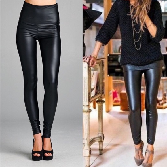 NWT Slim & Sexy Black faux vegan leather leggings! - Picture 2 of 4